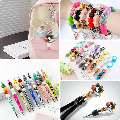 Miniatura 4 de 70 cuentas de silicona impresas para hacer llaveros, cuentas redondas de silicona de 0.59 pulgadas para hacer bolígrafos, collares y pulseras
