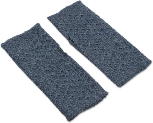 Miniatura 3 de NOVICA Patrón apasionado en verde azulado 100% alpaca bebé guantes sin dedos, Azul