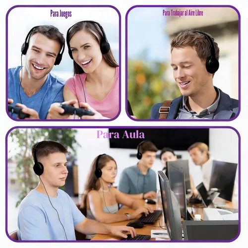 Miniatura 7 de Yunsailing Paquete de 10 auriculares con cable sobre la oreja a granel para estudiantes de aula escolar, diadema ajustable con conector de 0.138 in
