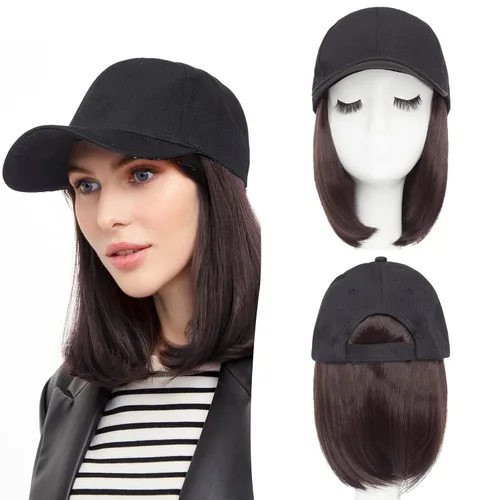 Miniatura 46 de SEGO Gorra de béisbol con extensiones de cabello para mujer, resistente al calor, sintético, 6 pulgadas, ajustable, corta, recta, peluca de repuesto