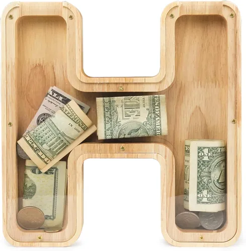 Miniatura 10 de WOOD CITY Alcancía con letras para adultos, niños y niñas, de madera de 9 pulgadas, caja de dinero personalizada grande de 9 pulgadas, nombre