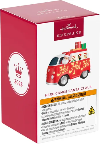 Miniatura 7 de Adorno de Navidad colgante de Hallmark Keepsake 2025, Papá Noel musical "Here Comes Santa Claus" con luz, regalos para coleccionistas de Papá Noel