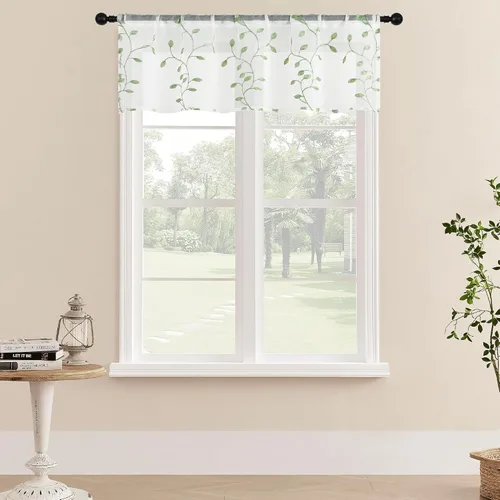 Miniatura 19 de MRTREES Cenefa de cortina transparente de Navidad, 2 paneles de cortinas bordadas con hojas pequeñas de 54 x 16 pulgadas, bolsillo para barra