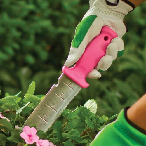 Miniatura 5 de A.M. Leonard Cuchillo de suelo de lujo, color rosa – Hori Hori con hoja de acero inoxidable de 6 pulgadas