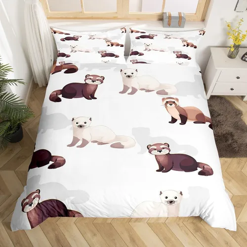 Erosebridal Juego de ropa de cama de hurón para niños, funda de edredón de animales salvajes, bonita funda de edredón de vida silvestre para niños