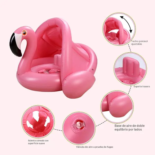 Miniatura 5 de Flotador de piscina para bebés con dosel, anillo de natación inflable de flamenco, flotadores de piscina infantil, juguetes para bebés, niñas