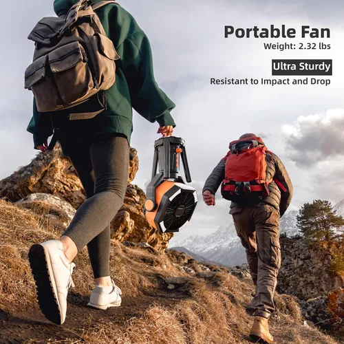 Miniatura 8 de MORIKO Trípode de ventiladores de mesa, 20000 mAh, recargable, funciona con pilas, ventilador portátil para tienda de campaña con linterna LED