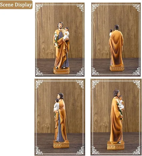 Miniatura 6 de QIANLING Estatua religiosa de resina de San José con niño, figuras católicas de San José de 8 pulgadas, regalos religiosos pintados a mano