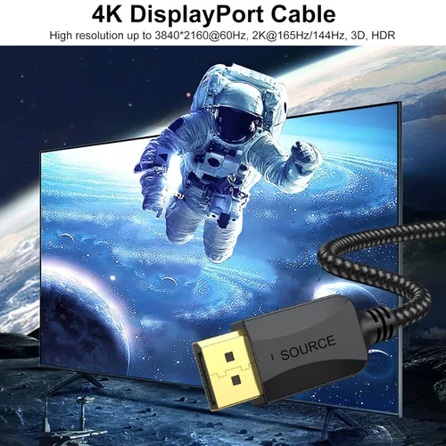 Miniatura 4 de Cable DisplayPort a DisplayPort de 3 pies, trenzado, paquete de 2 adaptadores de puerto de pantalla DP macho a macho 4K, 2 k@165 Hz/144 Hz/120 Hz
