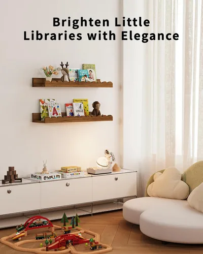 Miniatura 4 de Shario Estantes para libros de guardería, paquete de 4 estantes flotantes para pared de niños, estantes festoneados, estantes de pared