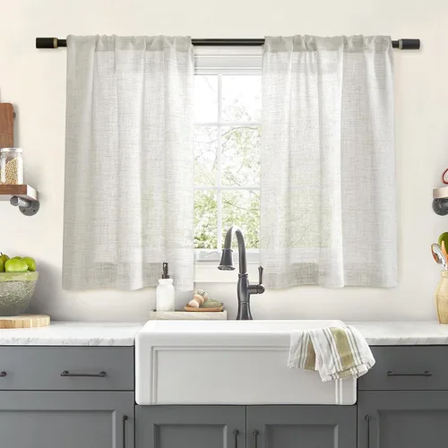 Cortinas de Niveles Semitransparentes con Textura de Lino para Cocina - 30 Pulgadas de Largo, Cortinas Pequeñas para Ventana de Cocina/RV con