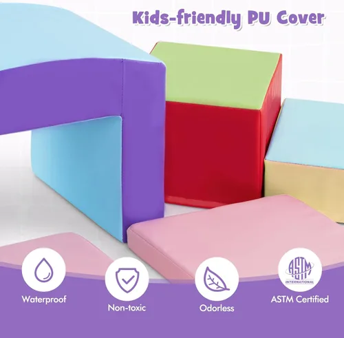 Miniatura 4 de Olakids Juguetes de Escalada para Niños Pequeños, 7 Piezas de Bloques de Espuma para Bebés de Interior, Juego Suave con Cuero PU, Estructura