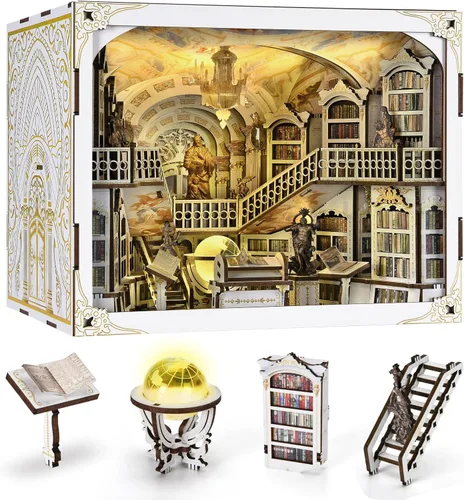 Miniatura 25 de CCCDF Kit de rincón de libros, rompecabezas de madera 3D para adultos, adolescentes, kit de bricolaje en miniatura para casa de muñecas, soporte