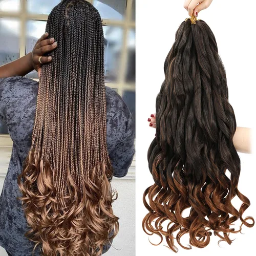 Miniatura 28 de Cabello Rizado Francés para Trenzar de 18 Pulgadas, 8 Paquetes Color Borgoña - Cabello para Trenzar Pre-Estirado con Rebote - Extensiones de Cabello
