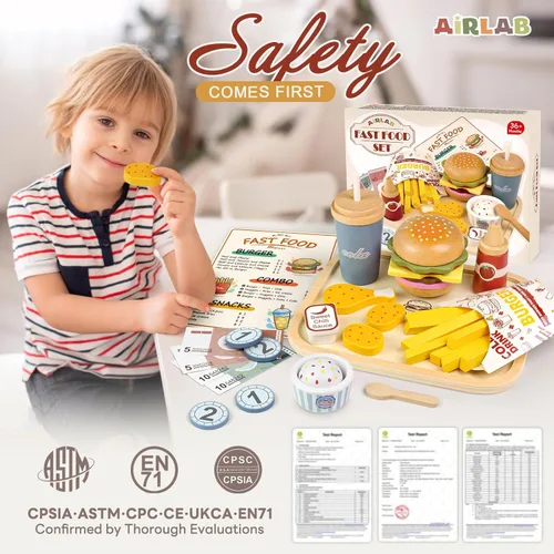 Miniatura 6 de Juguetes de comida de madera para niños pequeños, juegos de simulación de 3 a 5 años, accesorios de cocina de juguetes educativos de madera, regalo