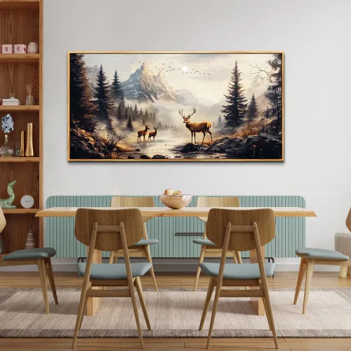 Miniatura 4 de KELIYUAN Lienzo decorativo de pared para sala de estar, decoración de pared grande para dormitorio, pintura de paisaje de alce, montaña, fotos