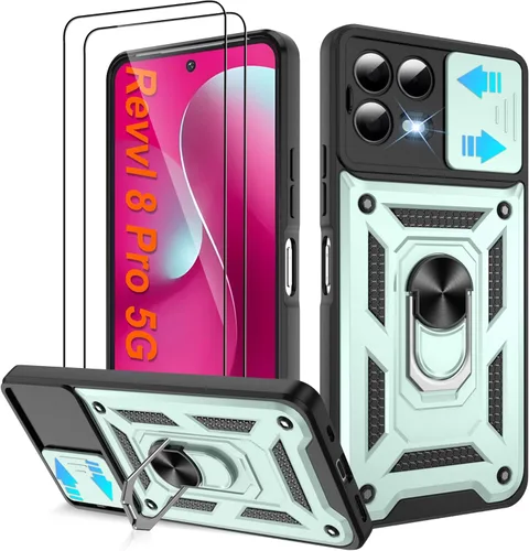 Miniatura 51 de ATUMP Funda para T-Mobile Revvl V Plus 5G con protector de pantalla HD con cubierta de cámara deslizante, soporte de anillo de rotación de 360° Negro