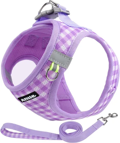 Miniatura 15 de AIITLE Juego de arnés y correa para perro, sin tirones, arnés de malla suave reflectante para cachorros y gatos extra pequeños, arnés de chaleco a