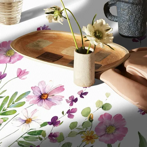 Miniatura 6 de Mantel de primavera de 60 pulgadas, diseño floral de flores silvestres, resistente a las manchas y a las arrugas, lavable, para interiores