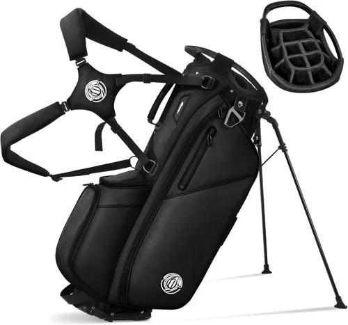 Bolsa de golf con soporte de 14 vías, bolsas de golf ligeras para hombres y mujeres con soporte, doble correa ergonómica acolchada, divisores de