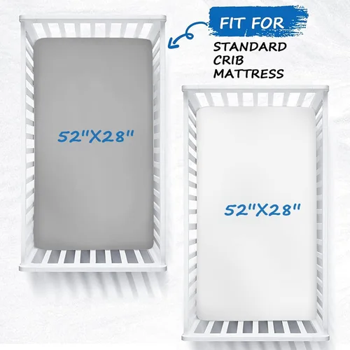Miniatura 2 de Sábanas de cuna para niño y niña, paquete de 2 sábanas para cuna estándar y colchón de cama infantil, sábana bajera ajustable transpirable y suave