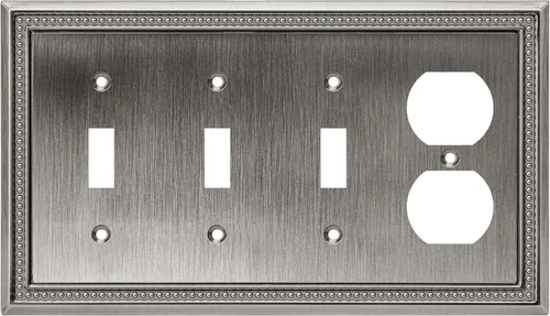 Miniatura 90 de Henne Bery Sunken Pearls - Placa de pared decorativa resistente para interruptor, cubierta para tomacorrientes (doble dúplex, níquel satinado)