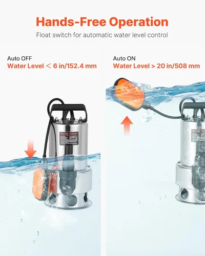 Miniatura 3 de VEVOR Bomba de sumidero sumergible de 0.68 HP, 4000 GPH, bomba de agua limpia sucia sumergible de acero inoxidable con interruptor de flotador