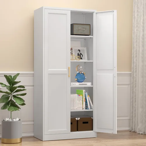 Miniatura 9 de Armario de almacenamiento de metal de 71 pulgadas de alto, armarios de almacenamiento de despensa de cocina con puertas y 4 estantes, armario