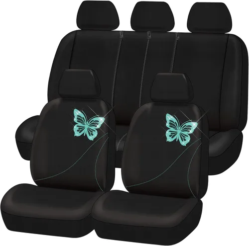 CAR-GRAND Fundas para asientos de coche con mariposas brillantes, juego completo de fundas para asientos de mariposa bonita en menta con