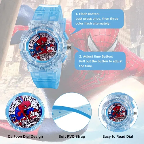 Miniatura 3 de Joyday Kids Watch, Superhero Kids Analog Watch for Boys Girls, Adjustable Strap Learning Time Kids Wrist Watch with 3 Colors Flashing, Cool