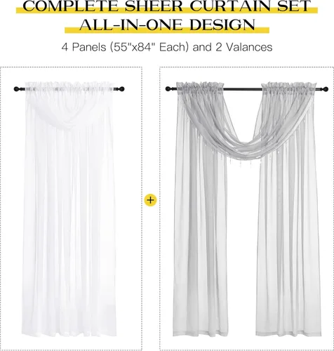Miniatura 3 de NICETOWN - Cortinas transparentes elegantes de gasa para sala de estar/guardería, cortinas victorianas con bolsillo para barra, gris claro y blanco