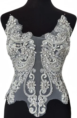 Apliques de encaje hechos a mano con diamantes de imitación para coser en cuentas de vidrio, accesorios para ropa de vestir (blanco)