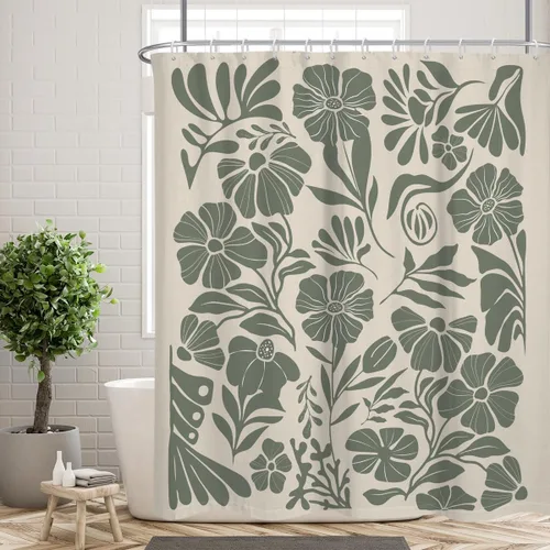 Miniatura 30 de Black Floral Shower Curtain Stall Small Half Single Mini Boho Flower Farmhouse Vintage Gothic Abstarct Retro Funky Botanical Moody Fabric Cloth