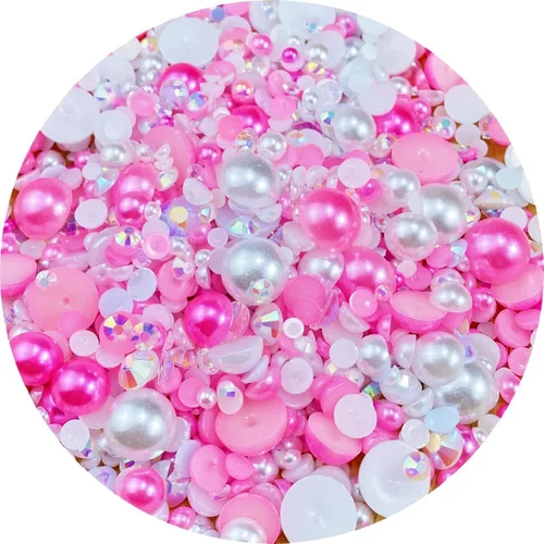 Miniatura 25 de Cuentas de resina con diamantes de imitación, mitad redonda, cuentas de perlas planas de 30 g, cuentas de media perla con diamantes de imitación