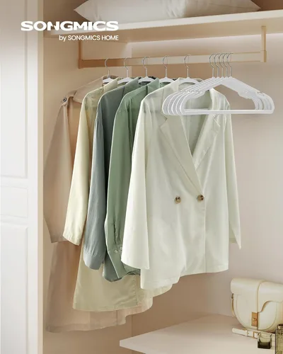 Miniatura 2 de SONGMICS Perchas para ropa, paquete de 50 unidades, perchas de plástico de alta resistencia, perchas para abrigos con muescas anchas de hombro