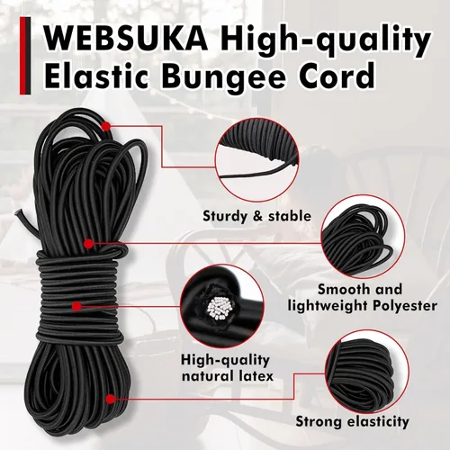 Miniatura 2 de Cuerda Elástica de Bungee, Cordón de Choque de Bungee Resistente, Cuerdas Elásticas de Poliéster para Acampar, Carpas, Carga, Cuerda Elástica