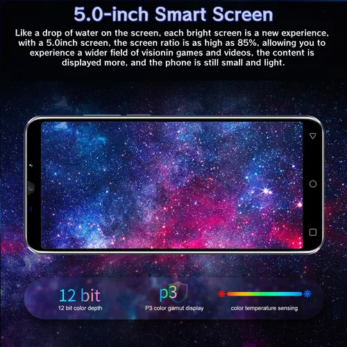 Miniatura 4 de Teléfono móvil KostSell, pantalla de 5.0 pulgadas, Android 9.0, 16GB ROM (SD hasta 128GB), doble SIM, cámaras duales, desbloqueo por ID facial