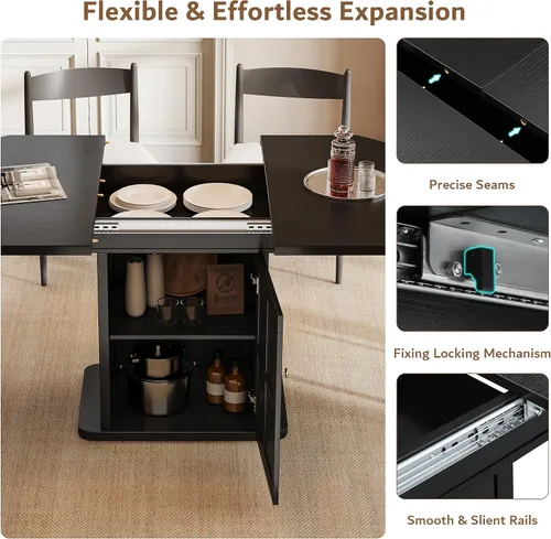 Miniatura 5 de iPormis Mesa de Comedor Redonda Extensible para 4-6, Mesa de Cocina Moderna de 59'', con Estante de Almacenamiento de 2 Niveles, Puerta de Madera