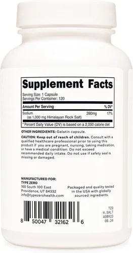 Miniatura 7 de Type Zero Cápsulas de sal de roca del Himalaya (120 cápsulas) (1000 mg por porción)