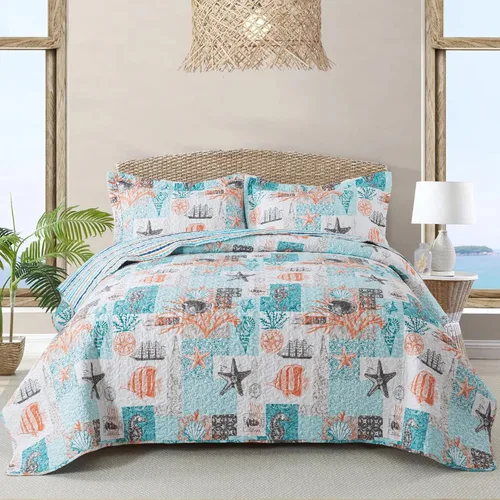 Miniatura 18 de NEWLAKE - Juego de cubrecama reversible de microfibra bordada con patrón floral en relieve en jacquard beige, tamaño queen