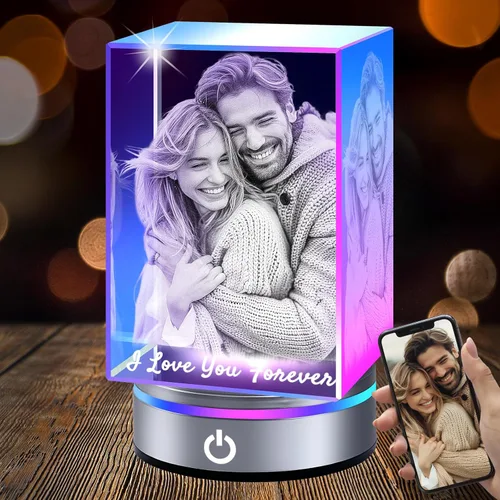 Foto de cristal 3D personalizada, regalos de fotos de Navidad personalizados para mujeres, esposa, mamá, papá, ella, él | Foto láser grabada al