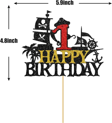 Miniatura 2 de Decoración para pastel de cumpleaños de 1er cumpleaños, barco pirata náutico de vela para primer cumpleaños, decoración de fiesta de cumpleaños