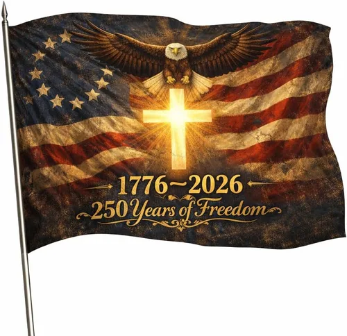 Bandera de Estados Unidos 250 – Bandera patriótica de 3 capas de doble cara de 3 capas para exteriores, We The People 1776-2026 - Cartel patriótico