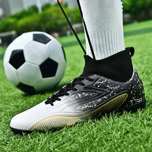 Miniatura 6 de KAONSUFS Zapatos de fútbol para niños grandes, tacos de fútbol altos, con cordones, antideslizantes, para interiores, fútbol sala