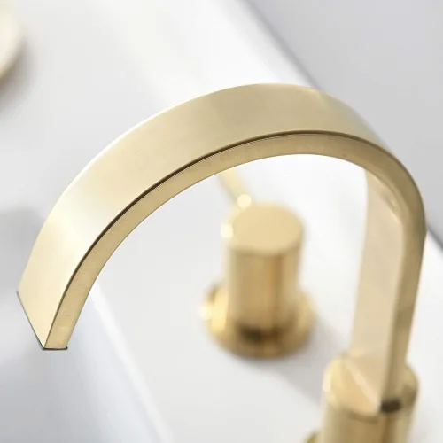 Miniatura 4 de Phiestina Grifo de lavabo de baño de oro cepillado generalizado de 8 pulgadas con 3 agujeros y 2 manijas con drenaje emergente de metal, WF040-1-BG