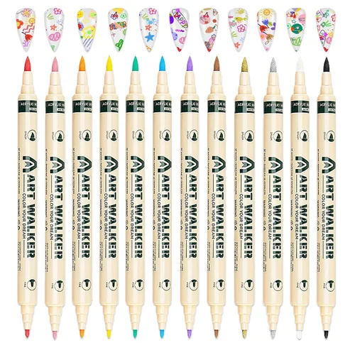 Miniatura 24 de IONSGAKO Juego de bolígrafos de arte de uñas de 12 colores, bolígrafos de esmalte de uñas, bolígrafo de dibujo de arte de uñas, secado rápido