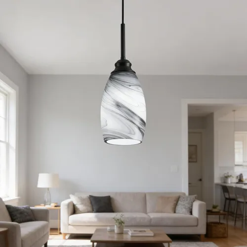 Miniatura 14 de Lámpara colgante industrial con pantalla de cristal, color negro mate, iluminación colgante ajustable estilo retro industrial, luz colgante, lámpara