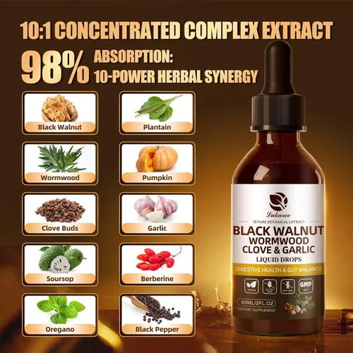 Miniatura 2 de Lukaree Limpieza de clavo de nogal negro de ajenjo para humanos tintura - Desintoxicación intestinal rápida y salud digestiva con semillas de ajo