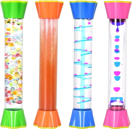 Paquete de 4 tubos sensoriales, juguete de burbujas de movimiento líquido para niños y adultos, coloridos juguetes relajantes para aliviar el