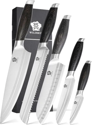 Miniatura 10 de WILDMOK Juego de bloque de cuchillos de cocina, juego de 17 piezas con bloque de madera, juegos de cuchillos de cocina de acero alemán con picador